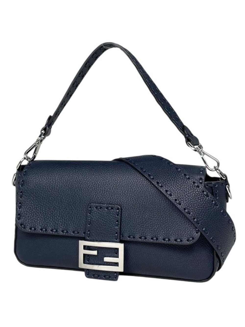 Fendi Handbag Selleria Mamma Bucket 2-Way Leather Navy